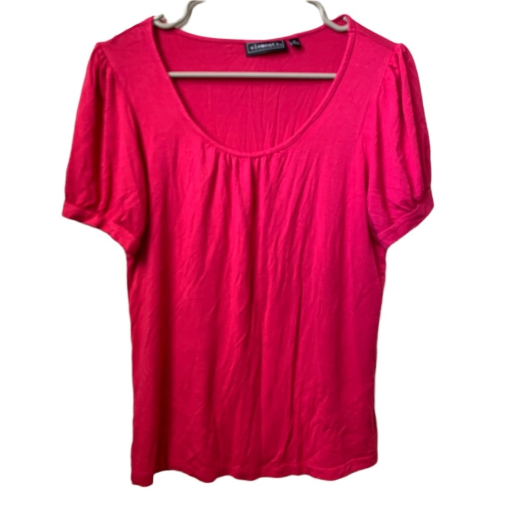 ELEMENTZ Women’s Hot Pink Rounded Neck Short Banded Sleeve Blouse